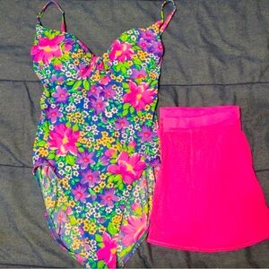 Vintage 90s Maillot Batten Body I.D Floral One Piece Swim